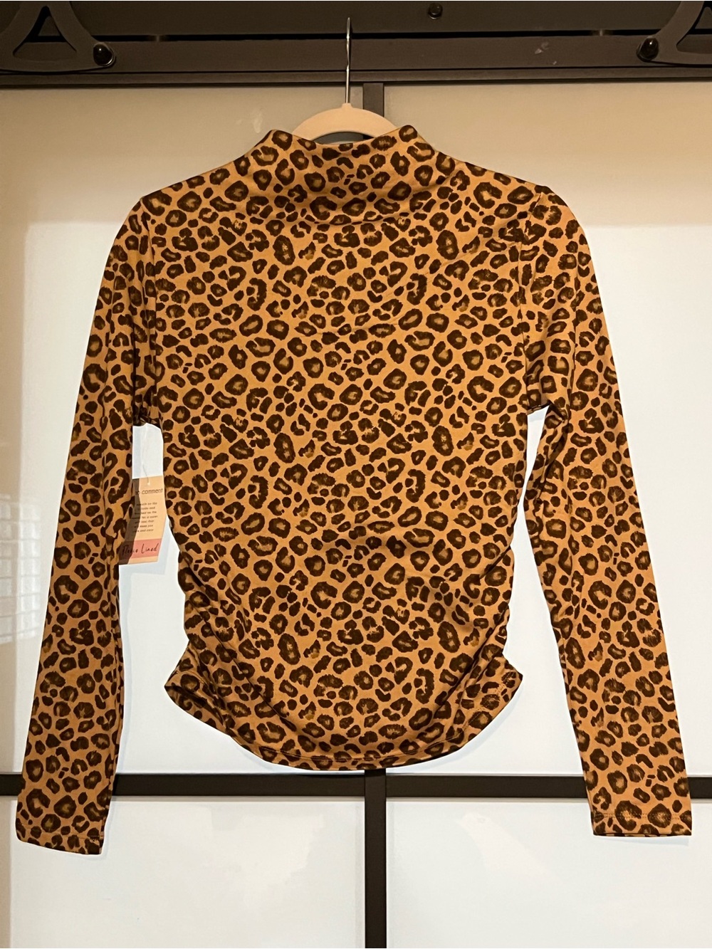 Leopard Print Turtleneck Long Sleeve Top - Brown/Black